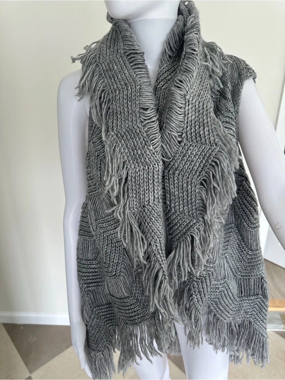Gray Knit Fringe Vest - Home Accents